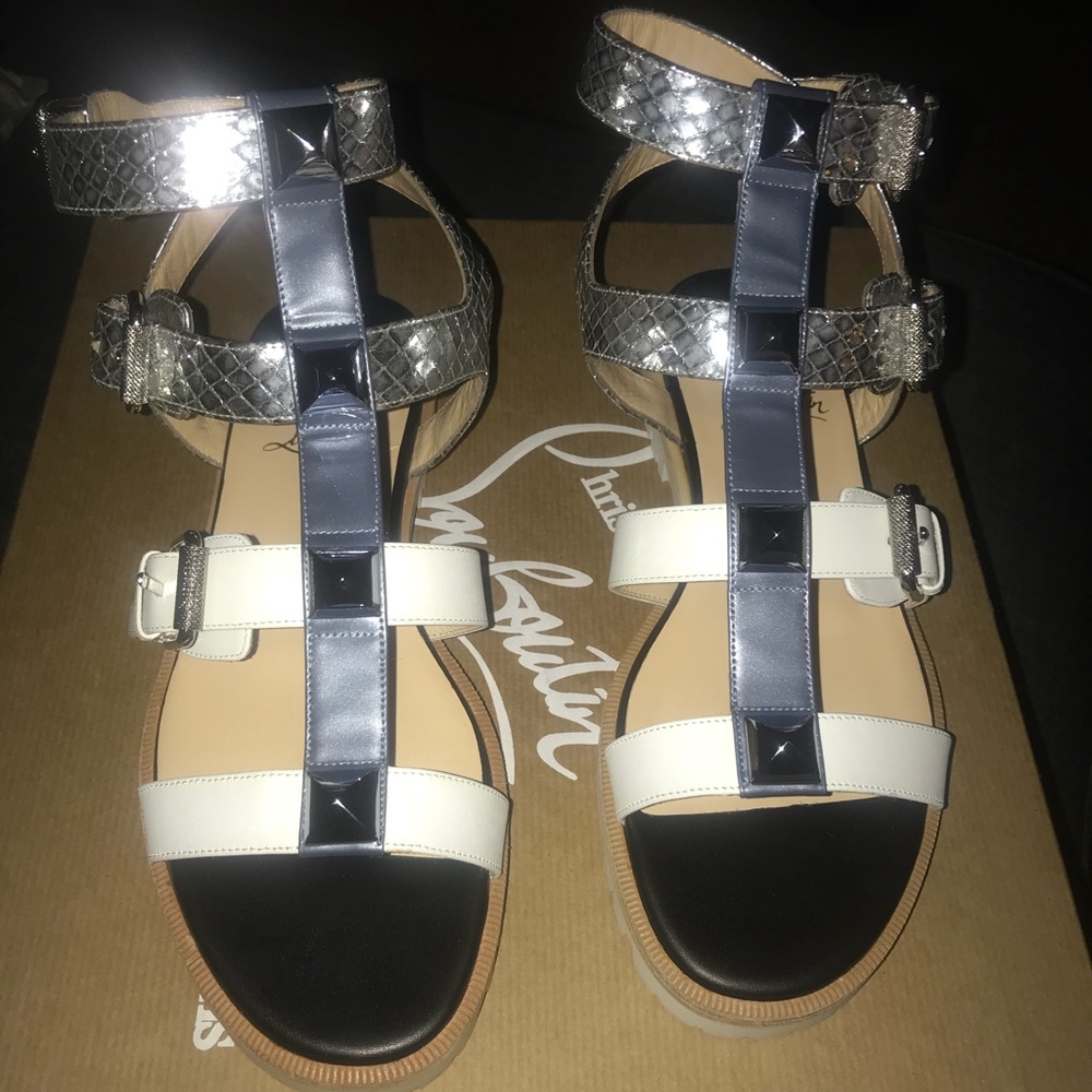 Louboutin Poseidon Rocknbuckle Studded Caged Flats